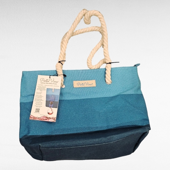 ProtoVino Handbags - NWT PortoVino Tote Beach Bag Canvas Wine Purse